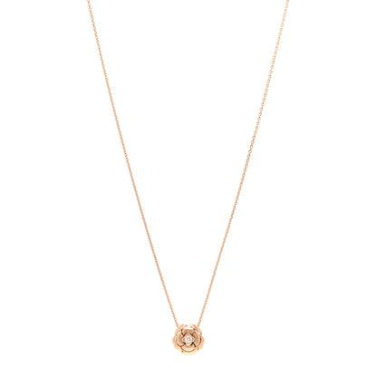 Chanel 18K Rose Gold Diamond Extrait de Camelia Pendant Necklace 1 of 5
