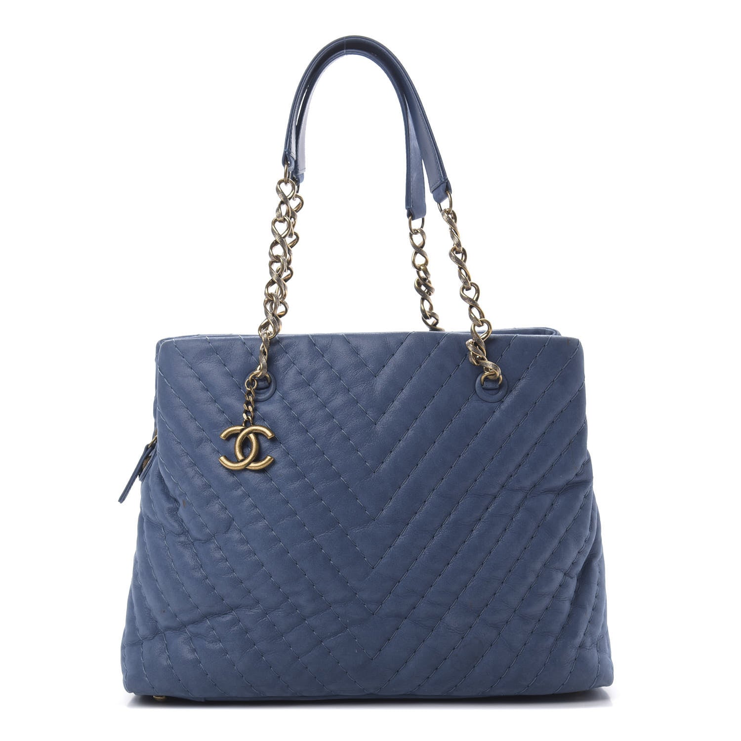 Chanel Iridescent Calfskin Surpique Chevron Tote Blue 1 of 12