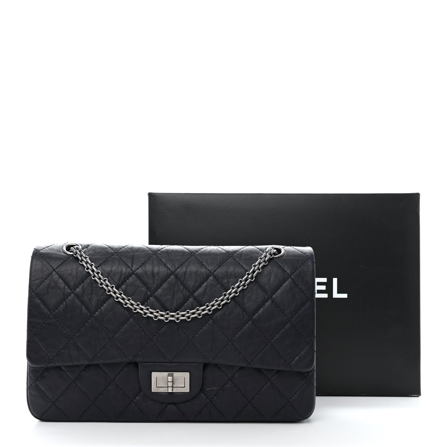 Aged Calfskin Quilted 2.55 Reissue 227 Flap Navy Blue
