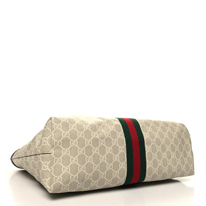 Gucci GG Supreme Monogram Textured Dollar Calfskin Web Medium Ophidia Shopping Tote Beige Mystic White Oatmeal 4 of 10