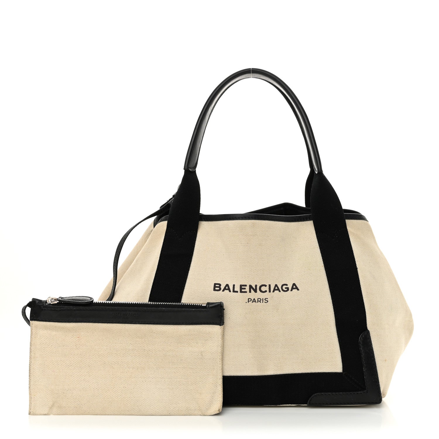 Balenciaga Cotton Canvas Satin Calfskin S Navy Cabas Natural Black 3 of 20