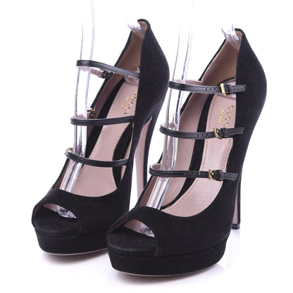 Gucci Suede Lisbeth Platform Peep Toe Pumps 39 Black 3 of 8