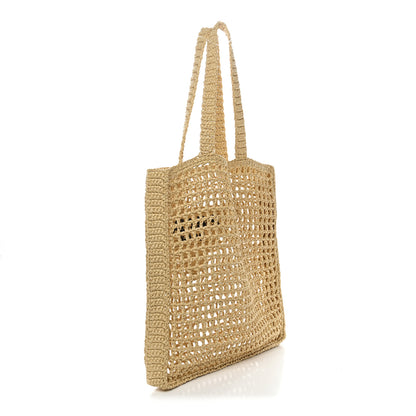 Prada Yarn Raffia Effect Crochet Logo Embroidered Tote Bag Naturale 3 of 9