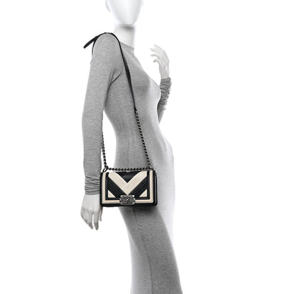 Chanel Calfskin Pleated Small Boy In Rome Flap Black White 2 of 15