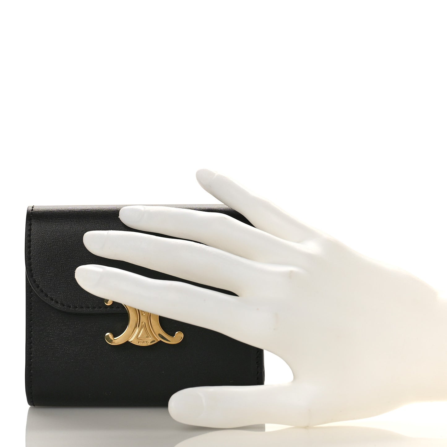 Shiny Calfskin Small Triomphe Wallet Black