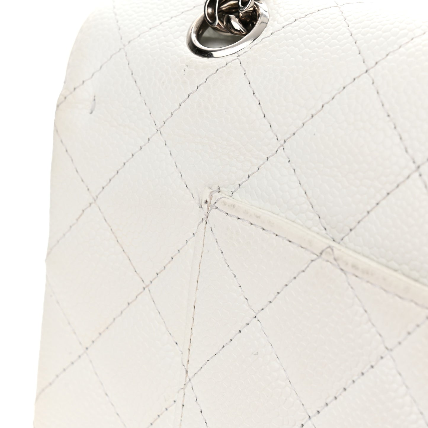 Caviar Quilted Medium Double Flap Bijoux Chain White