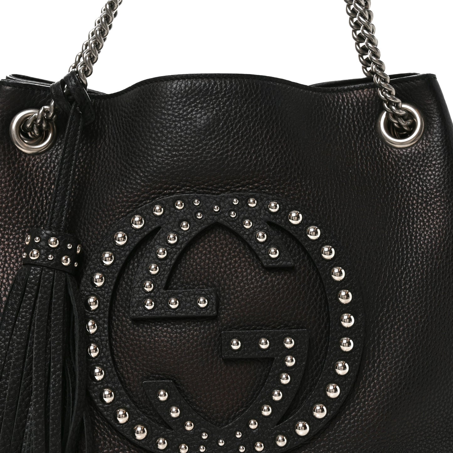 Pebbled Calfskin Studded Medium Soho Chain Shoulder Bag Black