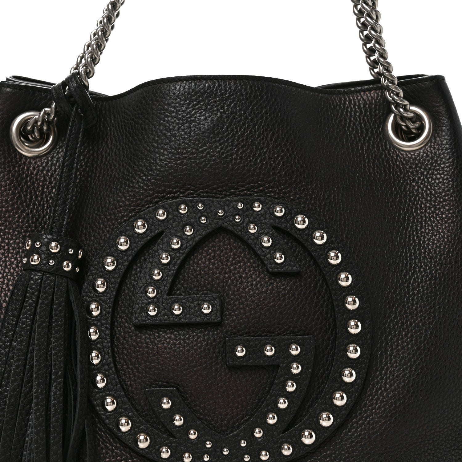 Gucci Pebbled Calfskin Studded Medium Soho Chain Shoulder Bag Black 8 of 10