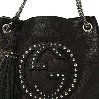 Gucci Pebbled Calfskin Studded Medium Soho Chain Shoulder Bag Black 8 of 10