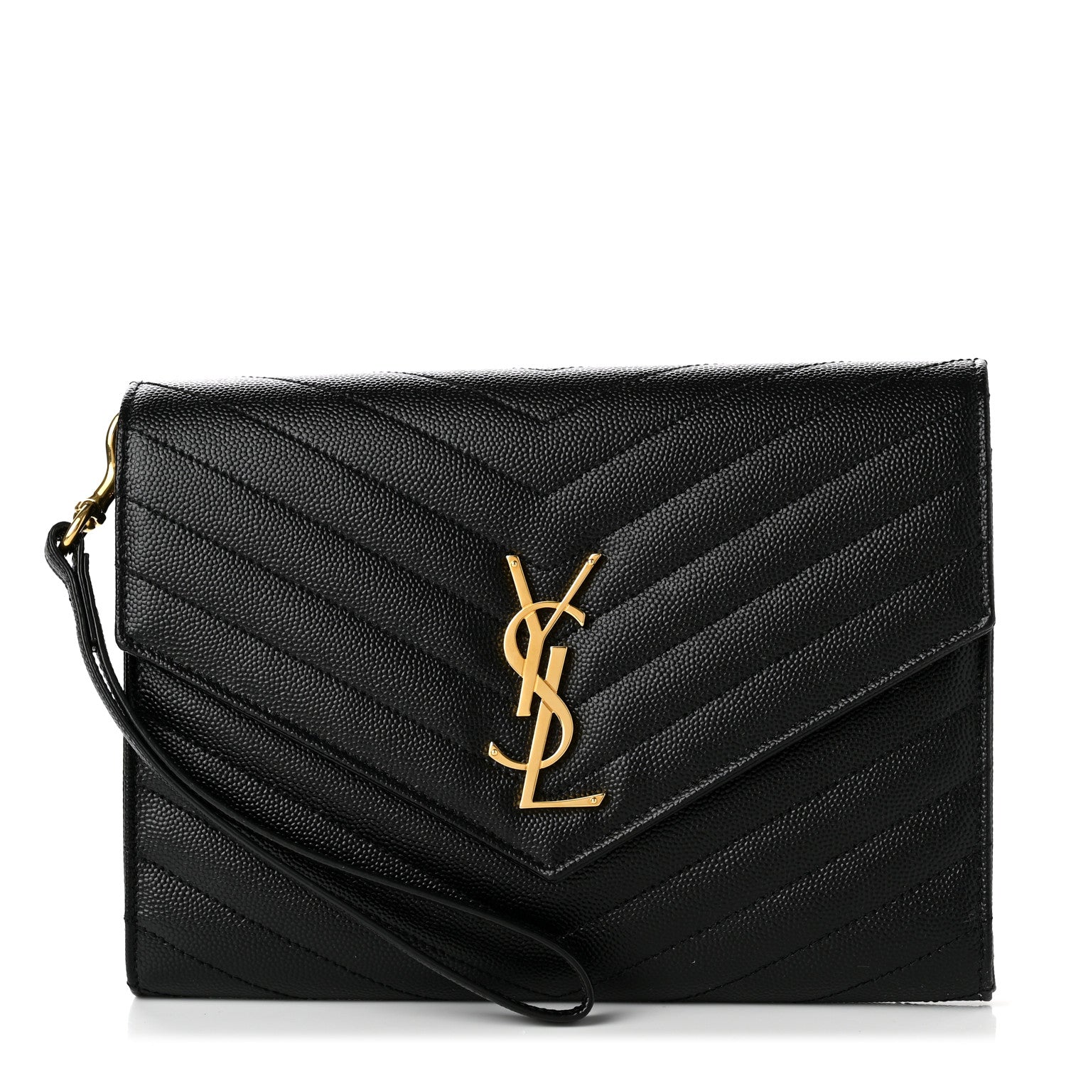 Saint Laurent Grain De Poudre Matelasse Chevron Monogram Envelope Clutch Black 1 of 9