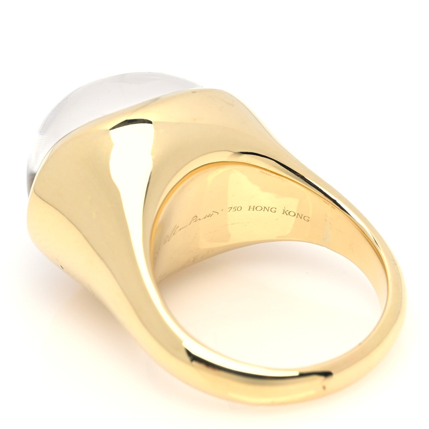 Tiffany 18K Yellow Gold Elsa Peretti Rock Crystal 15 MM Cabochon Ring 61 9.5 5 of 6