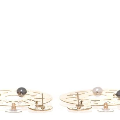 Chanel Crystal Pearl CC Papyrus Drop Earrings Gold Grey 3 of 4