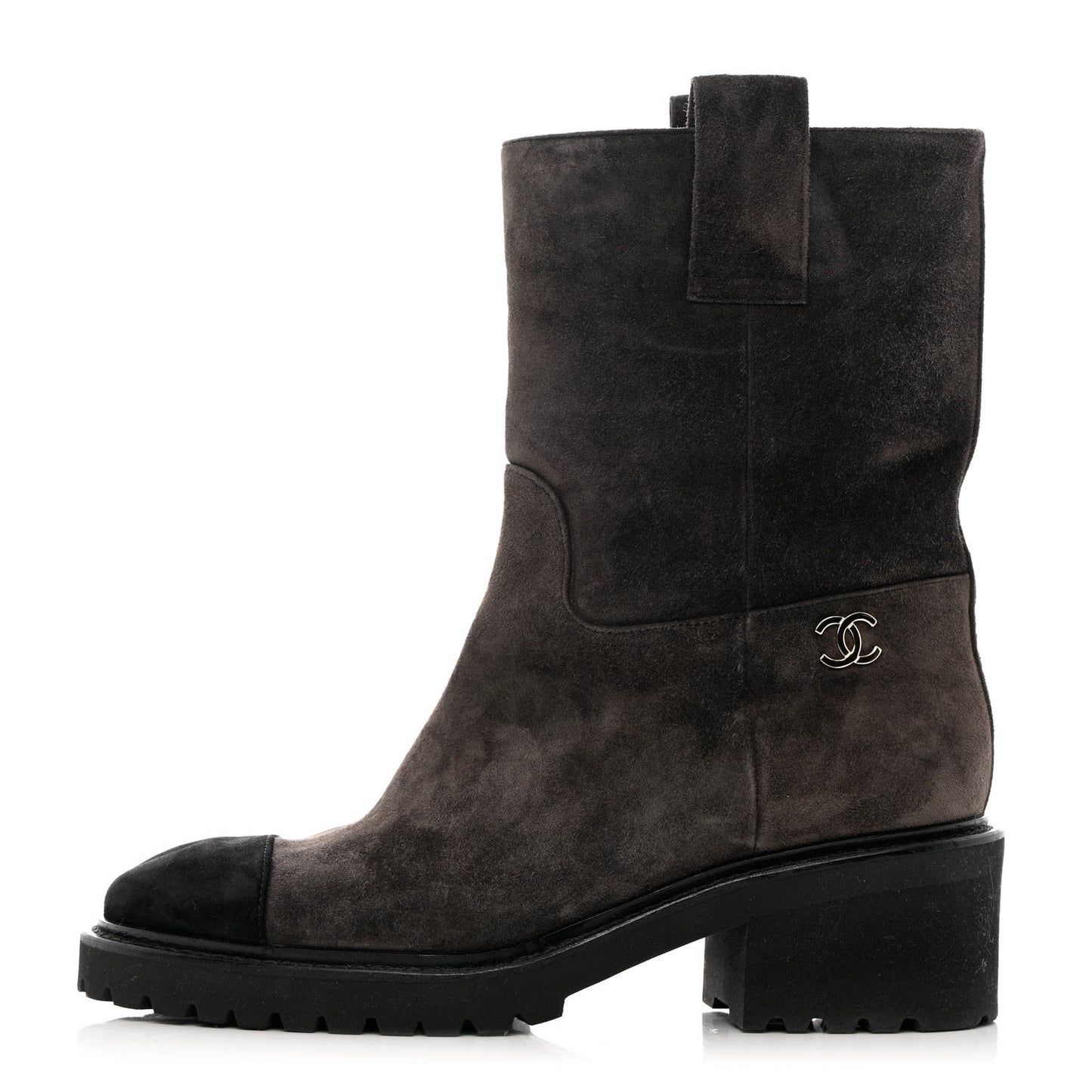 Suede Calfskin CC Cap Toe Boots 36.5 Black Brown