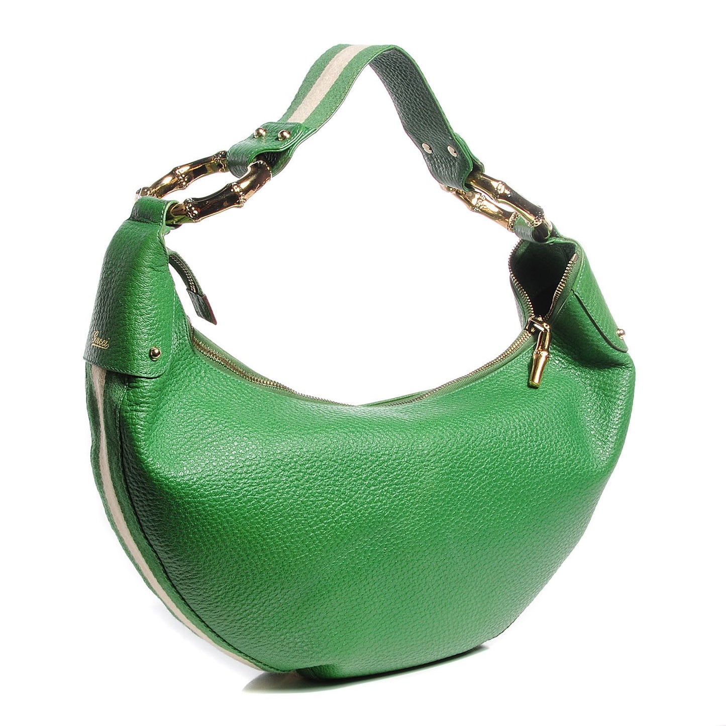 Leather Half Moon Bamboo Ring Hobo Green