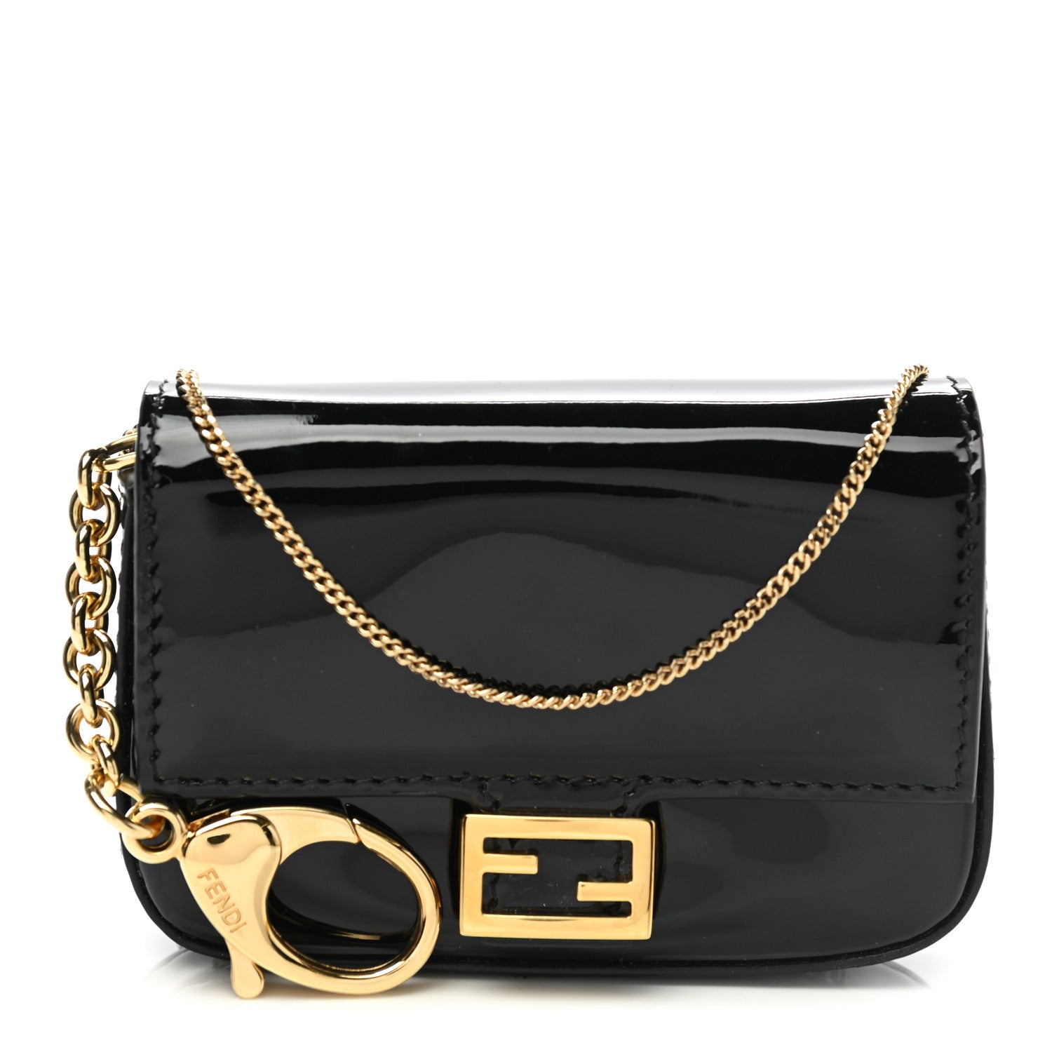 Fendi Vitello Vernice Mou Nano Baguette Belt Charm Black 1 of 8
