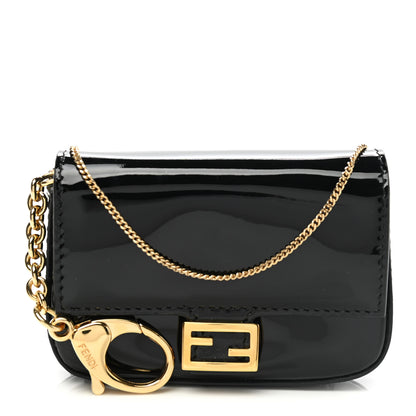 Fendi Vitello Vernice Mou Nano Baguette Belt Charm Black 1 of 8