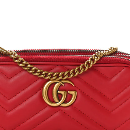 Gucci Calfskin Matelasse Mini GG Marmont Chain Crossbody Bag Hibiscus Red 9 of 11