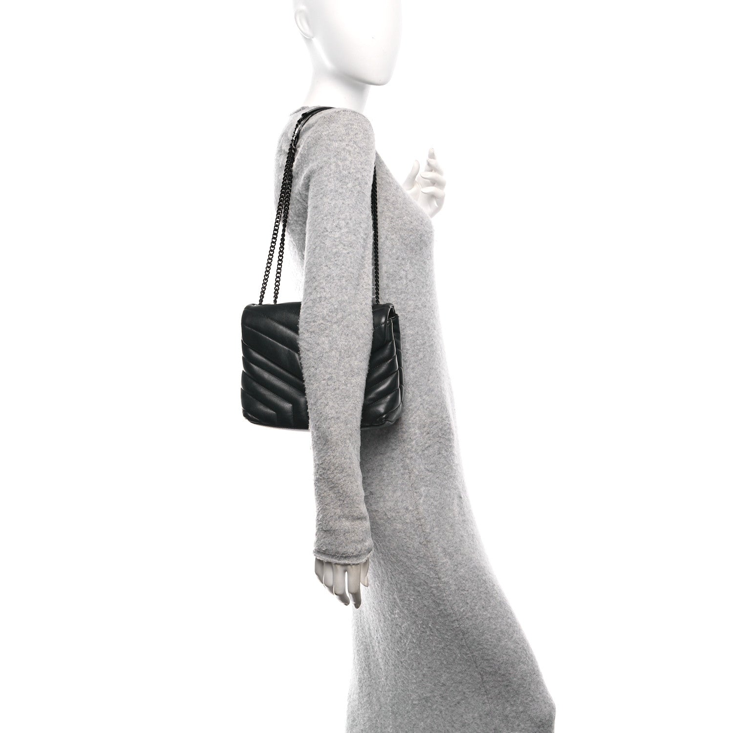 Saint Laurent Calfskin Y Quilted Monogram Monochrome Small Loulou Chain Satchel Black 2 of 12