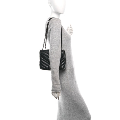 Saint Laurent Calfskin Y Quilted Monogram Monochrome Small Loulou Chain Satchel Black 2 of 12