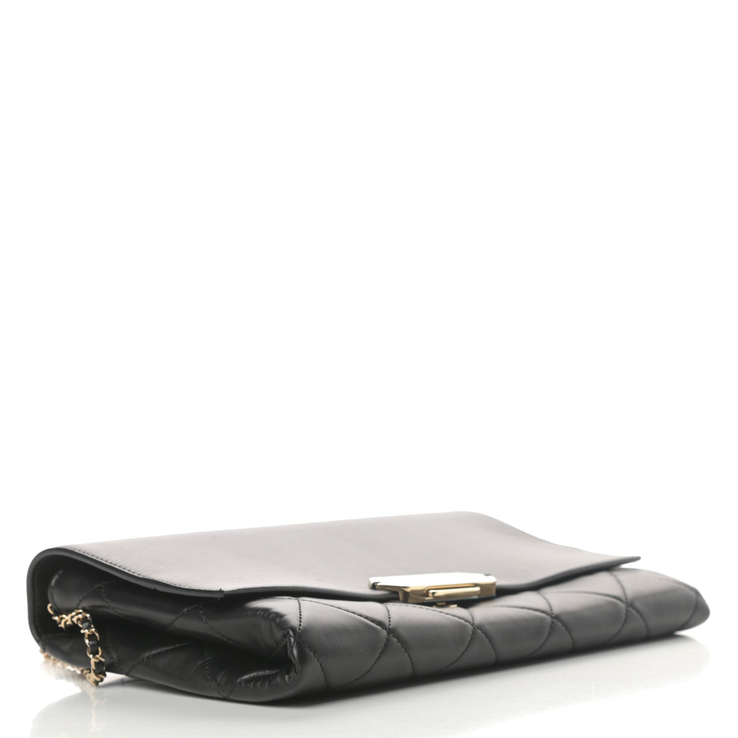 Lambskin Quilted Retro Label Clutch Black