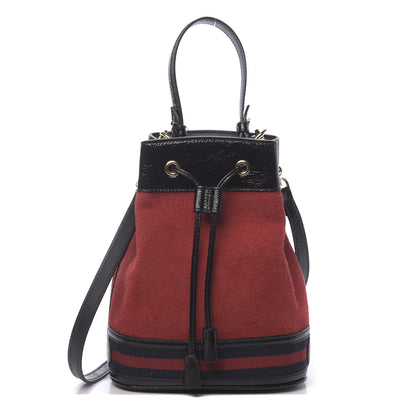 Gucci Suede Patent Web Small Ophidia Bucket Bag Hibiscus Red Black 1 of 10