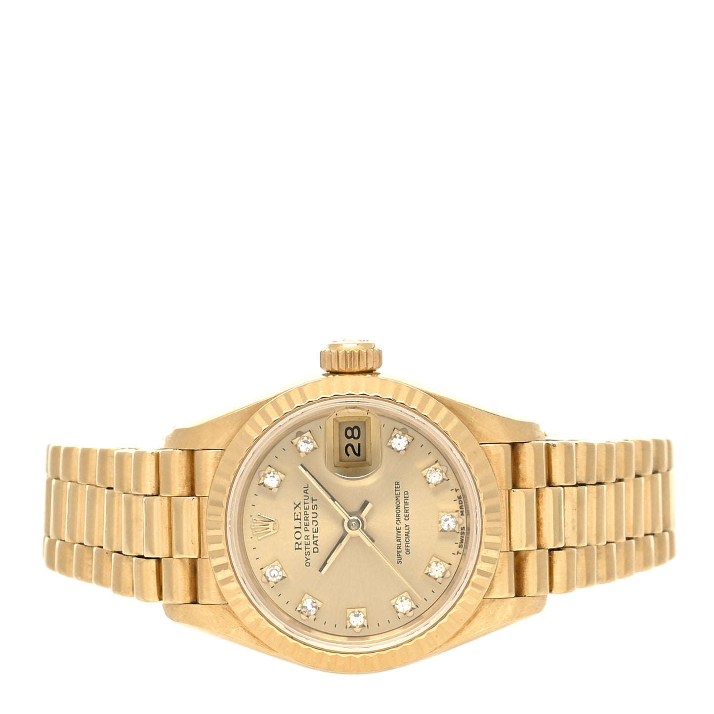 18K Yellow Gold Diamond 26mm Datejust President Watch Champagne 69178