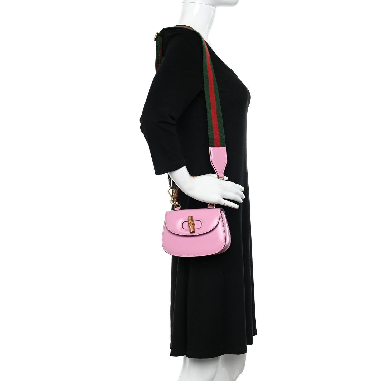 Boarded Dyana Lux Calfskin Web Mini Bamboo 1947 Top Handle Bag Nice Pink