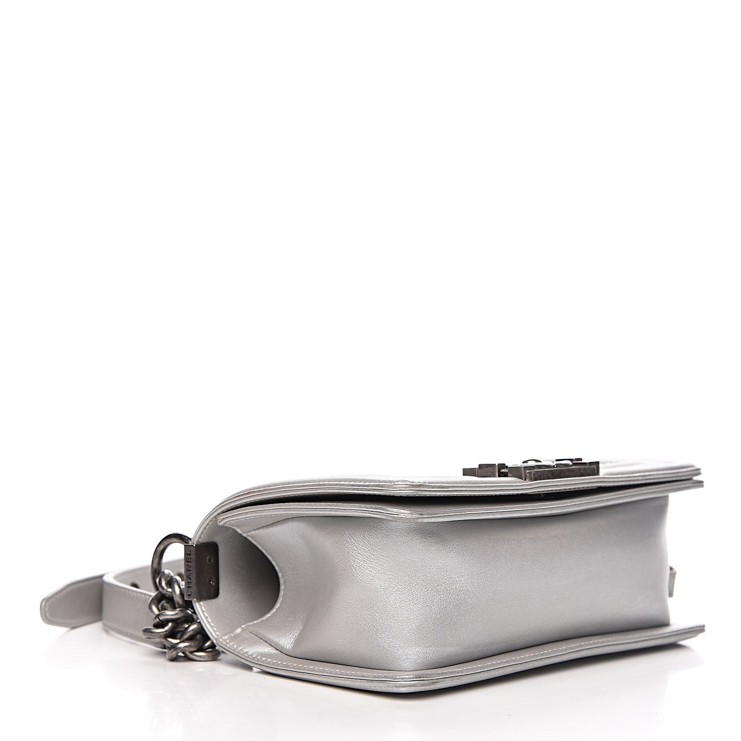 Metallic Calfskin Quilted Small Boy Flap Silver
