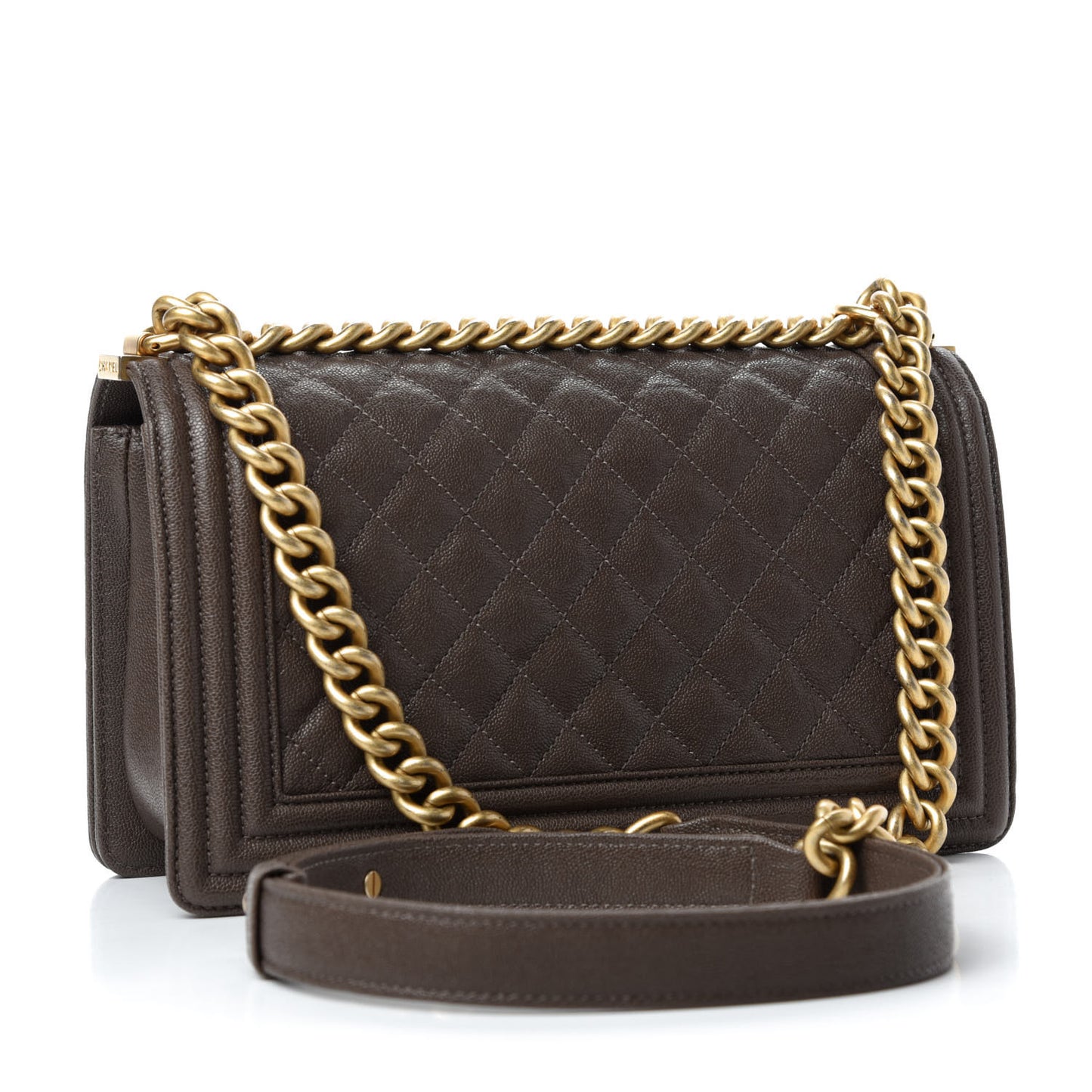 Caviar Quilted Medium Boy Flap Khaki