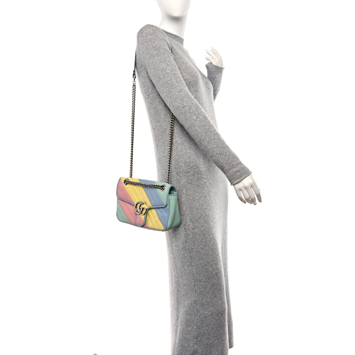 Gucci Calfskin Matelasse Diagonal Small GG Marmont Shoulder Bag Multicolor Pastel 2 of 11