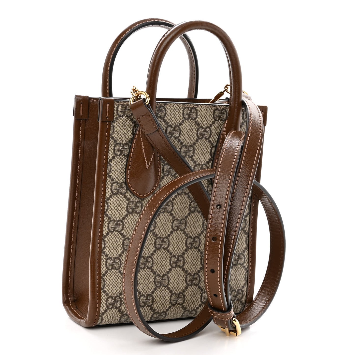 GG Supreme Monogram Azalea Calfskin Mini Retro Interlocking G Tote Bag Beige Ebony Brown Sugar
