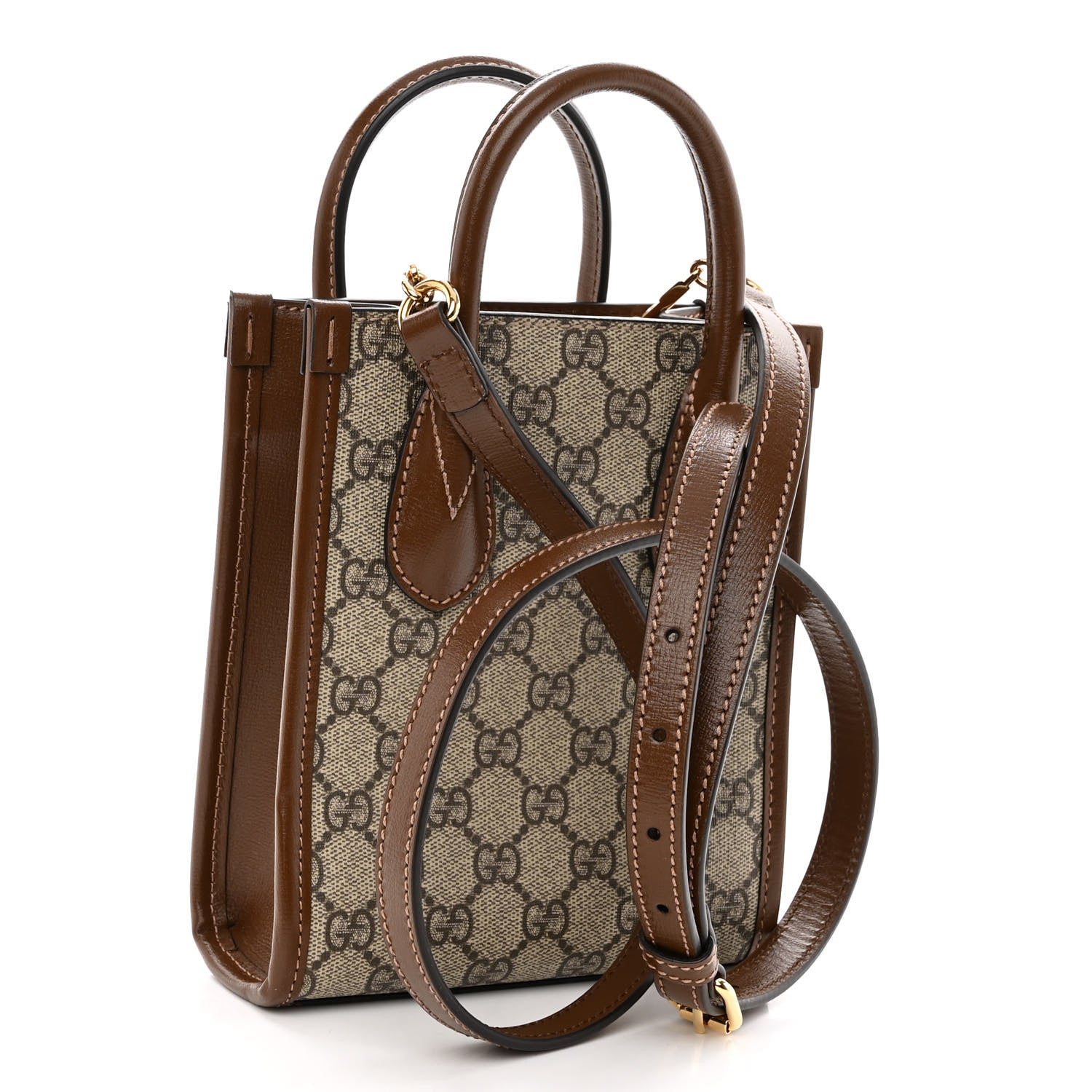 Gucci GG Supreme Monogram Azalea Calfskin Mini Retro Interlocking G Tote Bag Beige Ebony Brown Sugar 3 of 9