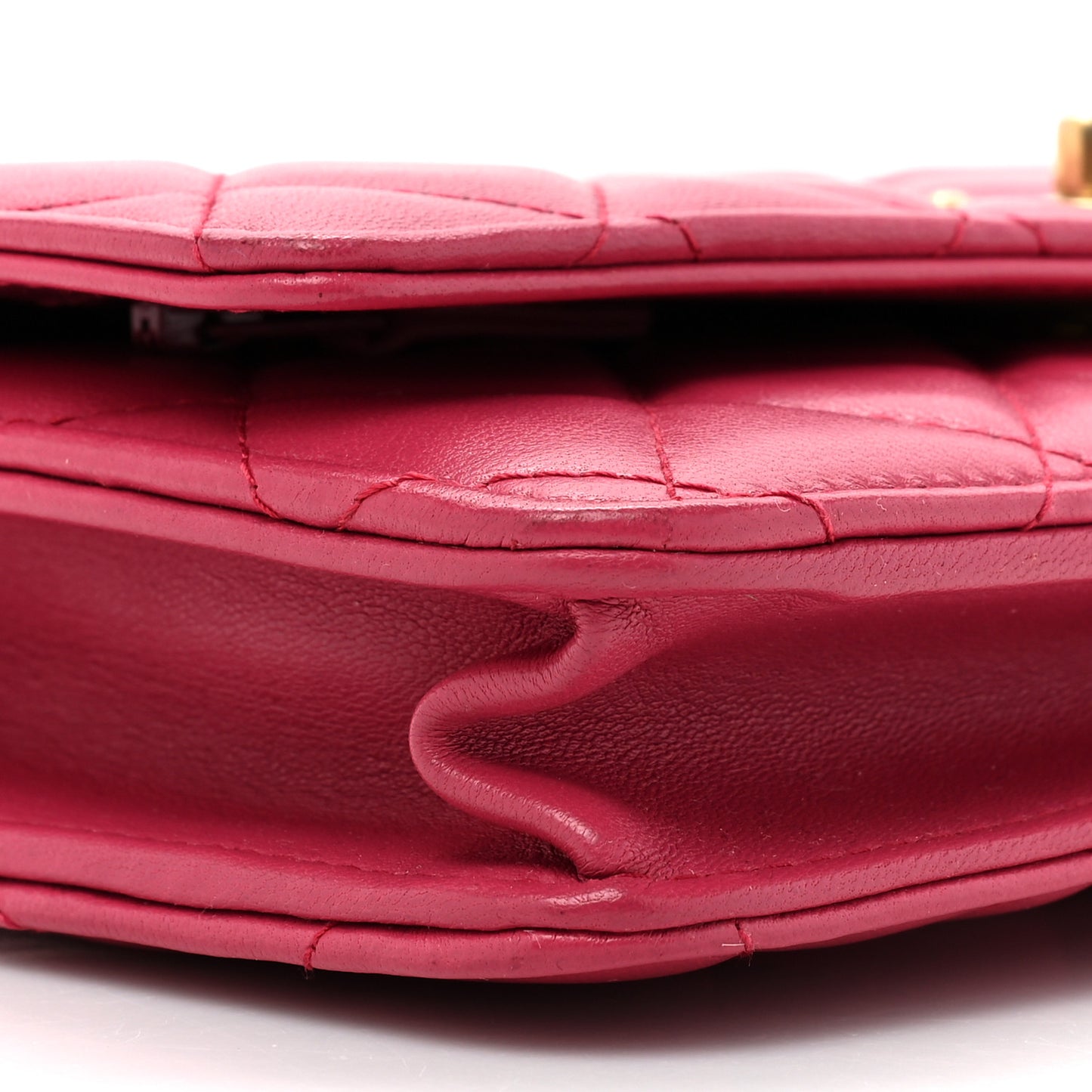 Lambskin Quilted CC Pearl Crush Wallet on Chain WOC Dark Pink