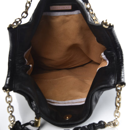 Jimmy Choo Lambskin Snakeskin Woven Hobo Black 5 of 15