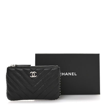 Chanel Lambskin Chevron Quilted Studded Small Cosmetic Case Black 8 of 8