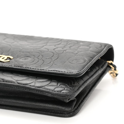 Chanel Lambskin Camellia Embossed Wallet on Chain WOC Black 11 of 12