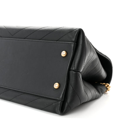 Chanel Grained Calfskin Elaphe Stitched Medium Chevron Chic Top Handle Flap Black 10 of 12
