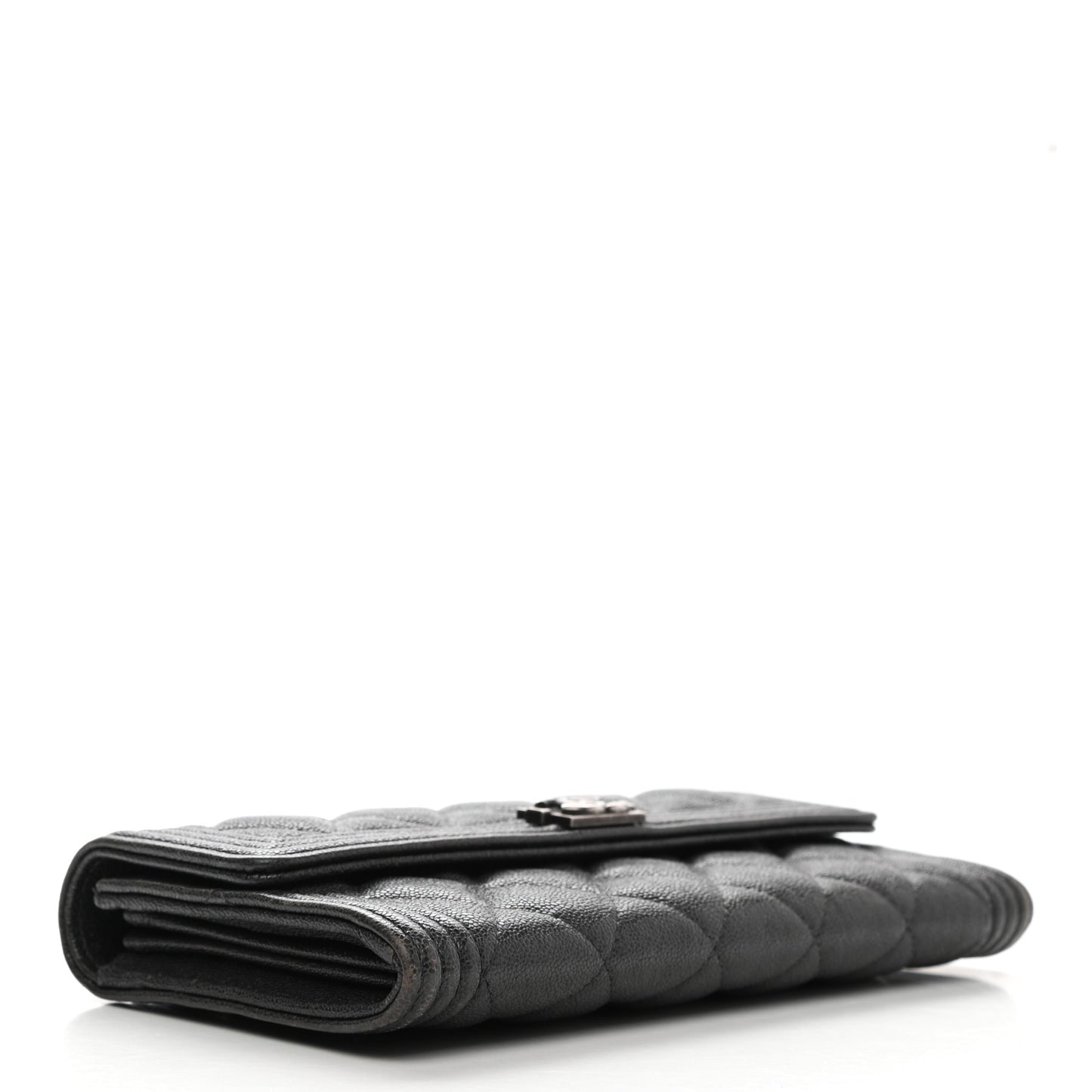 Caviar Quilted Large Boy Gusset Flap Wallet Charcoal