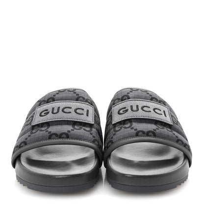 Gucci Monogram Ripstop Demetra Mens Slide Sandals 8 Grey Black 3 of 10