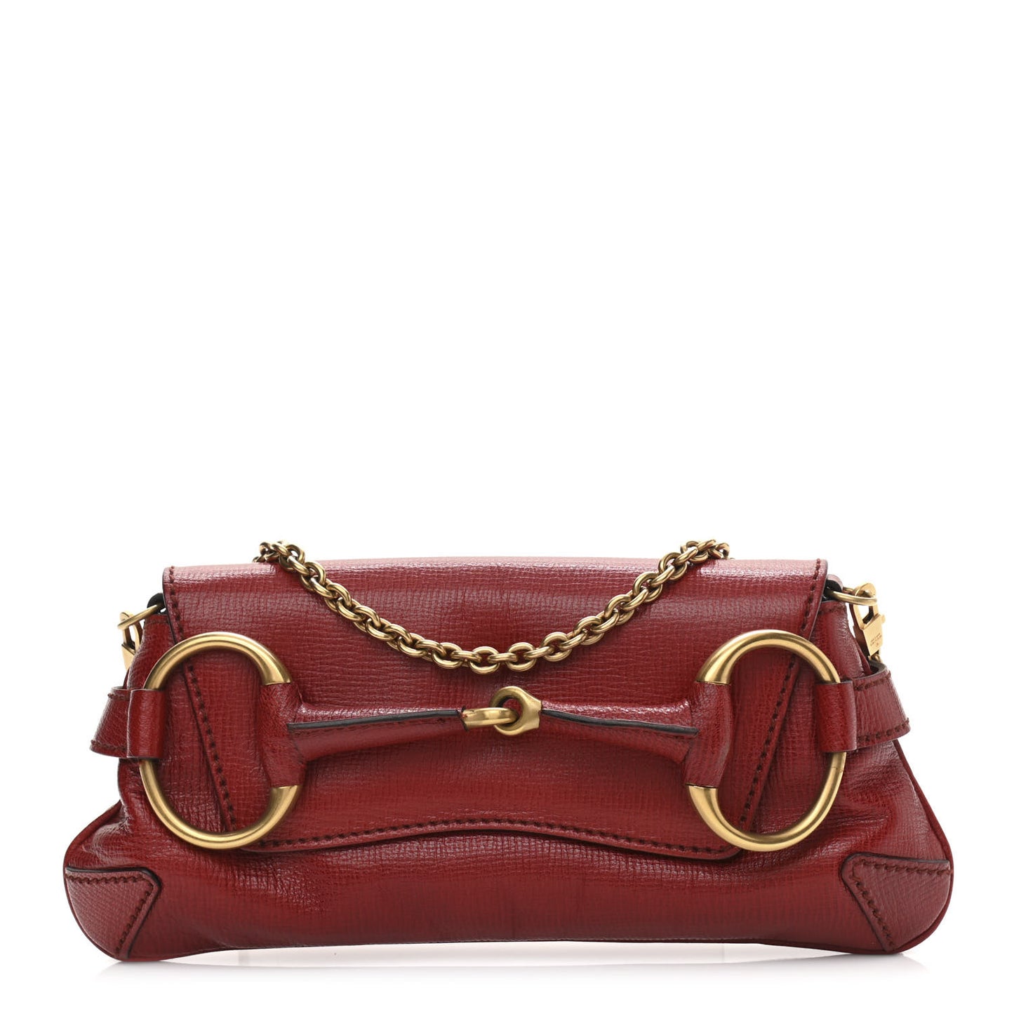 Textured Calfskin Horsebit Chain Clutch Red