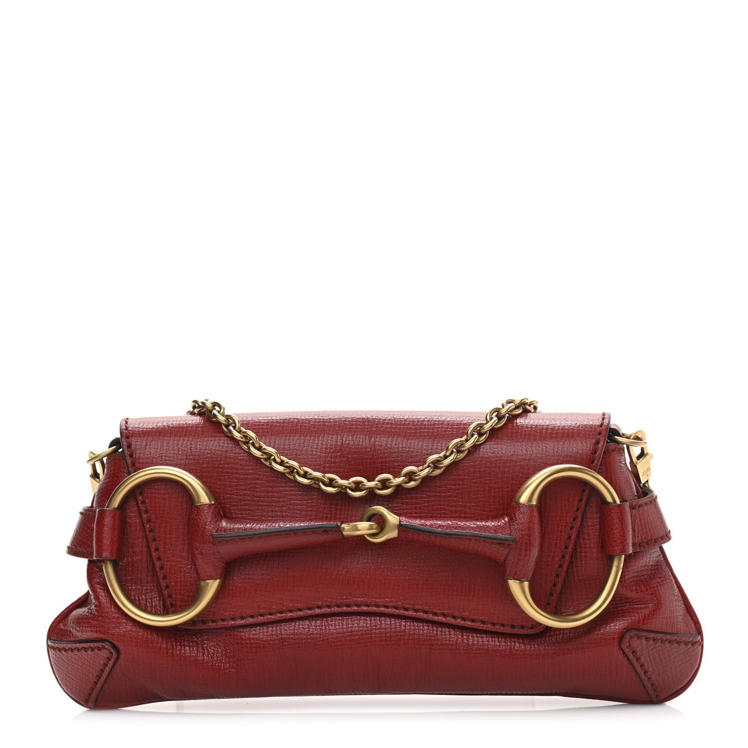 Gucci Textured Calfskin Horsebit Chain Clutch Red 1 of 12