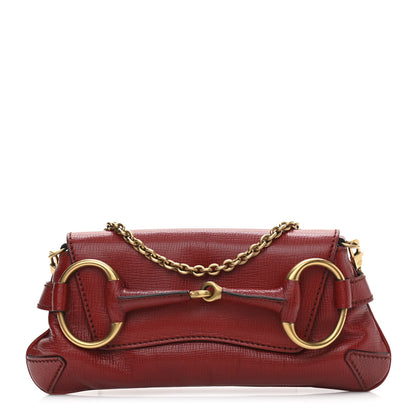Gucci Textured Calfskin Horsebit Chain Clutch Red 1 of 12