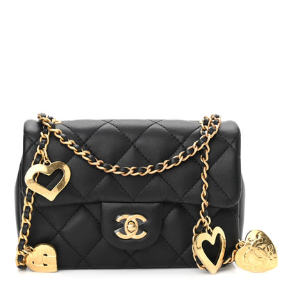 Chanel Lambskin Quilted Mini Heart Charms Flap Black 1 of 12