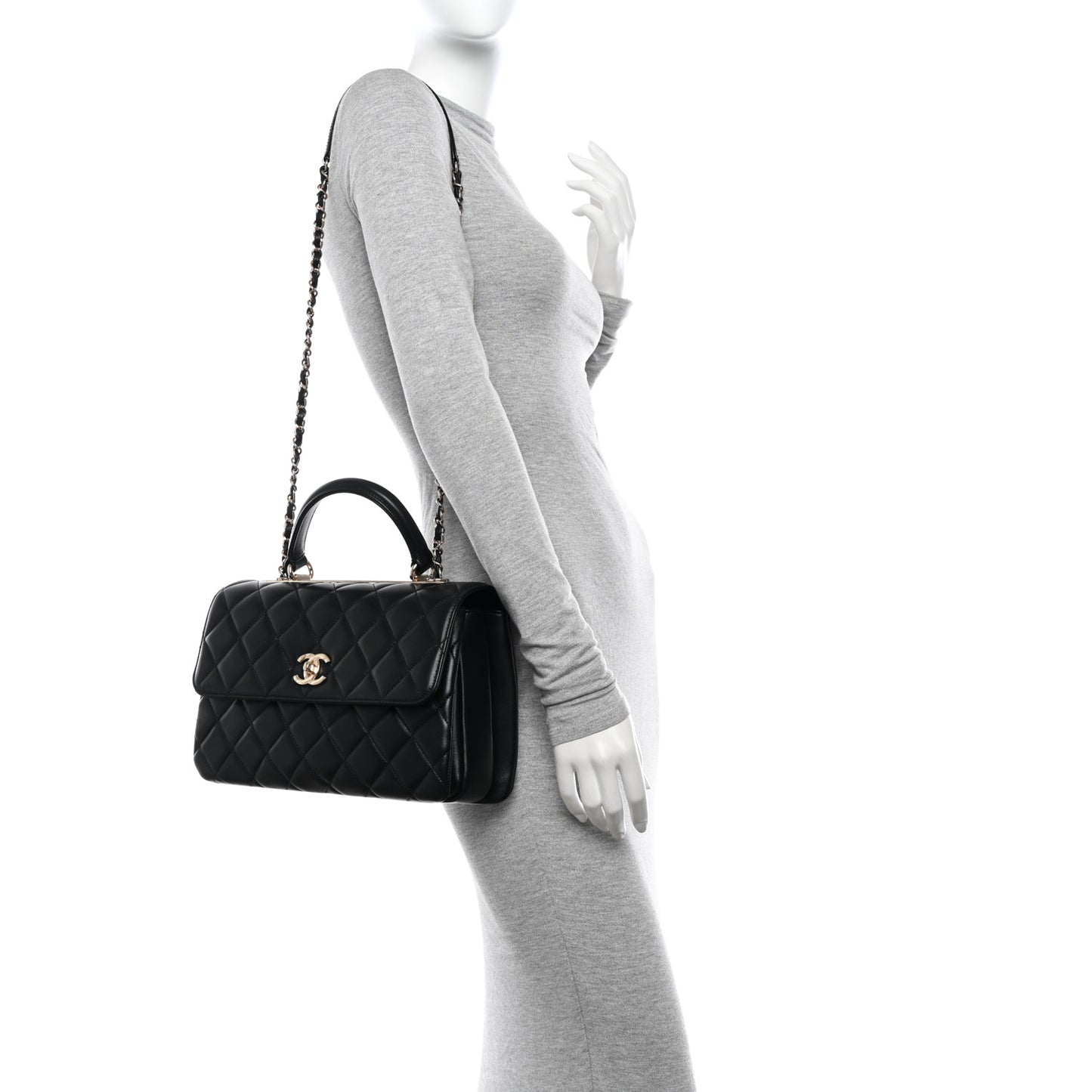Lambskin Quilted Medium Trendy CC Flap Dual Handle Bag Black