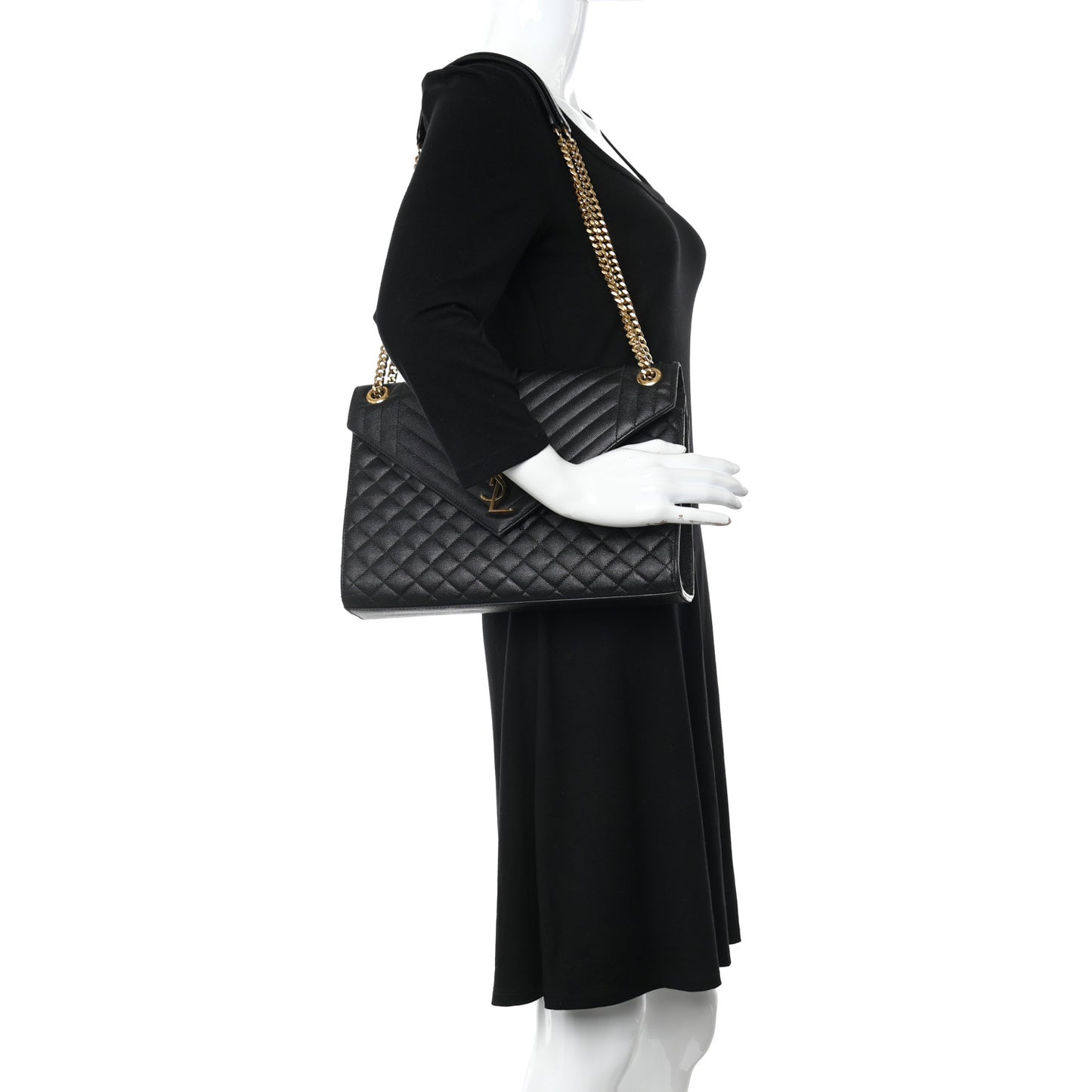 Grain De Poudre Textured Mixed Matelasse Large Triquilt Monogram Satchel Black