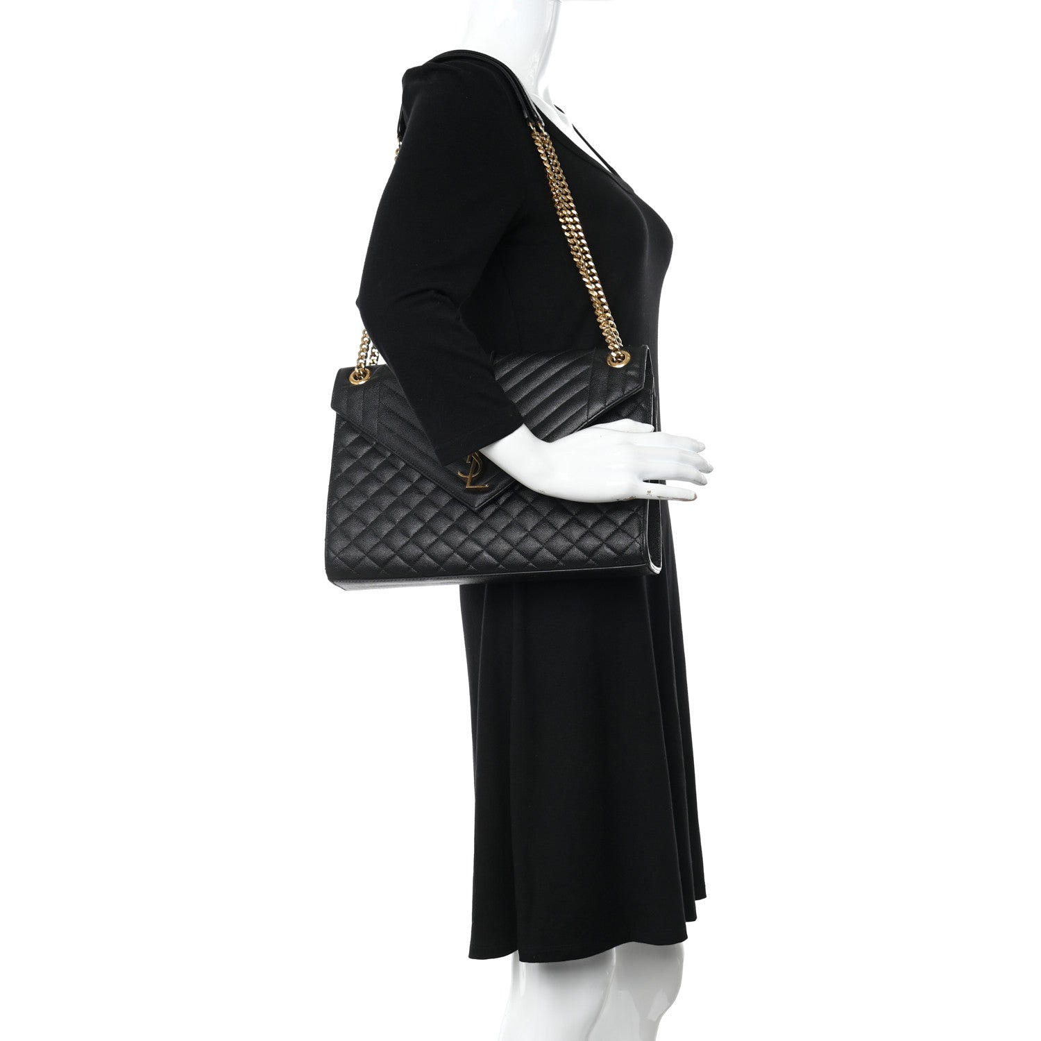 Saint Laurent Grain De Poudre Textured Mixed Matelasse Large Triquilt Monogram Satchel Black 2 of 12