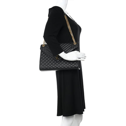 Saint Laurent Grain De Poudre Textured Mixed Matelasse Large Triquilt Monogram Satchel Black 2 of 12