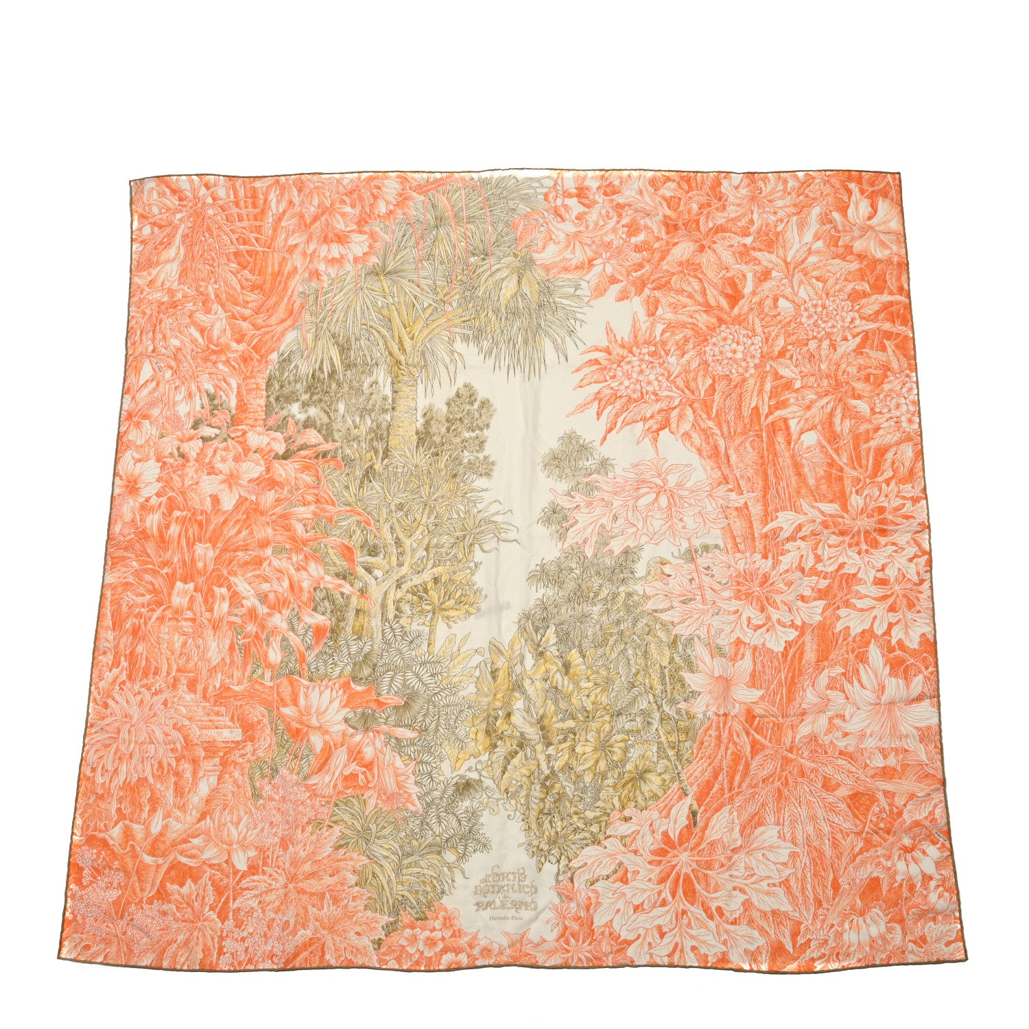 Hermes Cashmere Silk All 'Orto Botanico Di Palermo Shawl 140 Orange White Vert Chartreuse 1 of 6