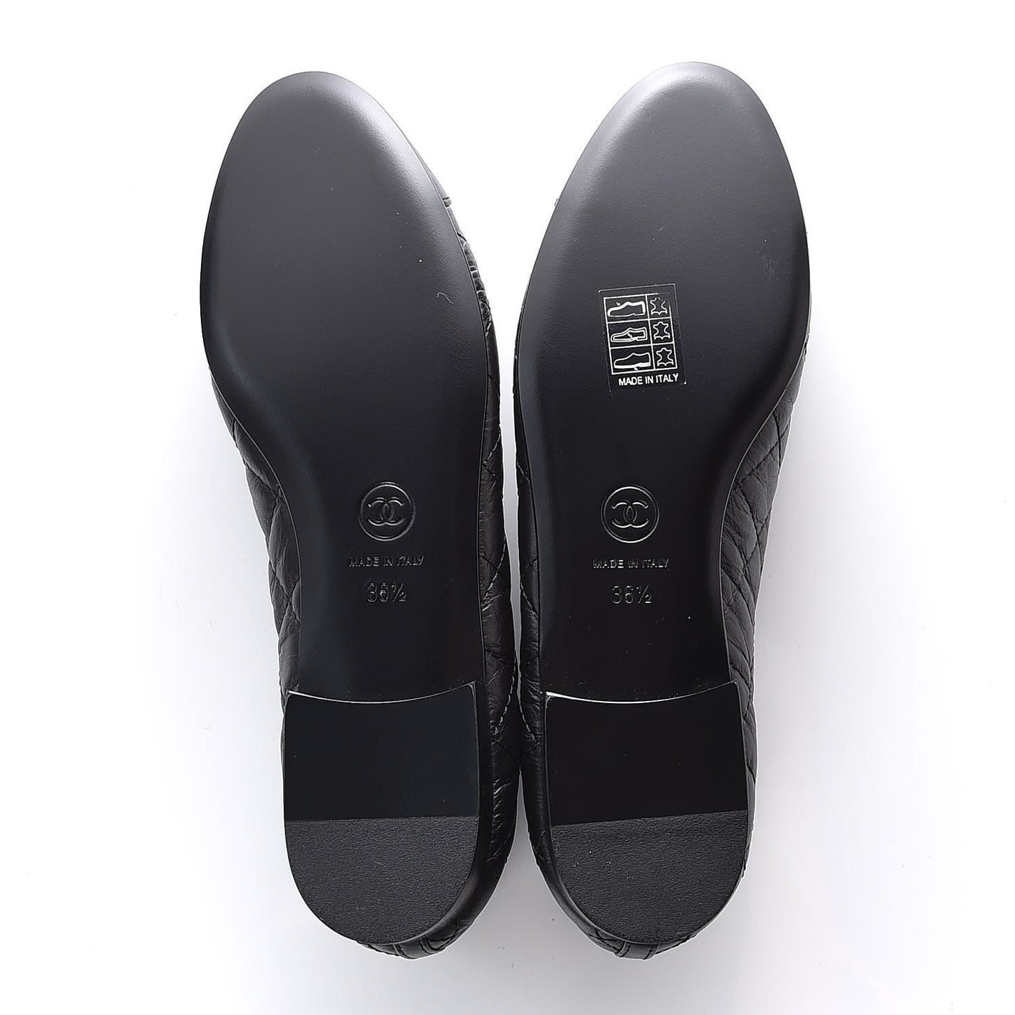 Aged Calfskin Quilted Cap Toe Ballerina Flats 36.5 Black