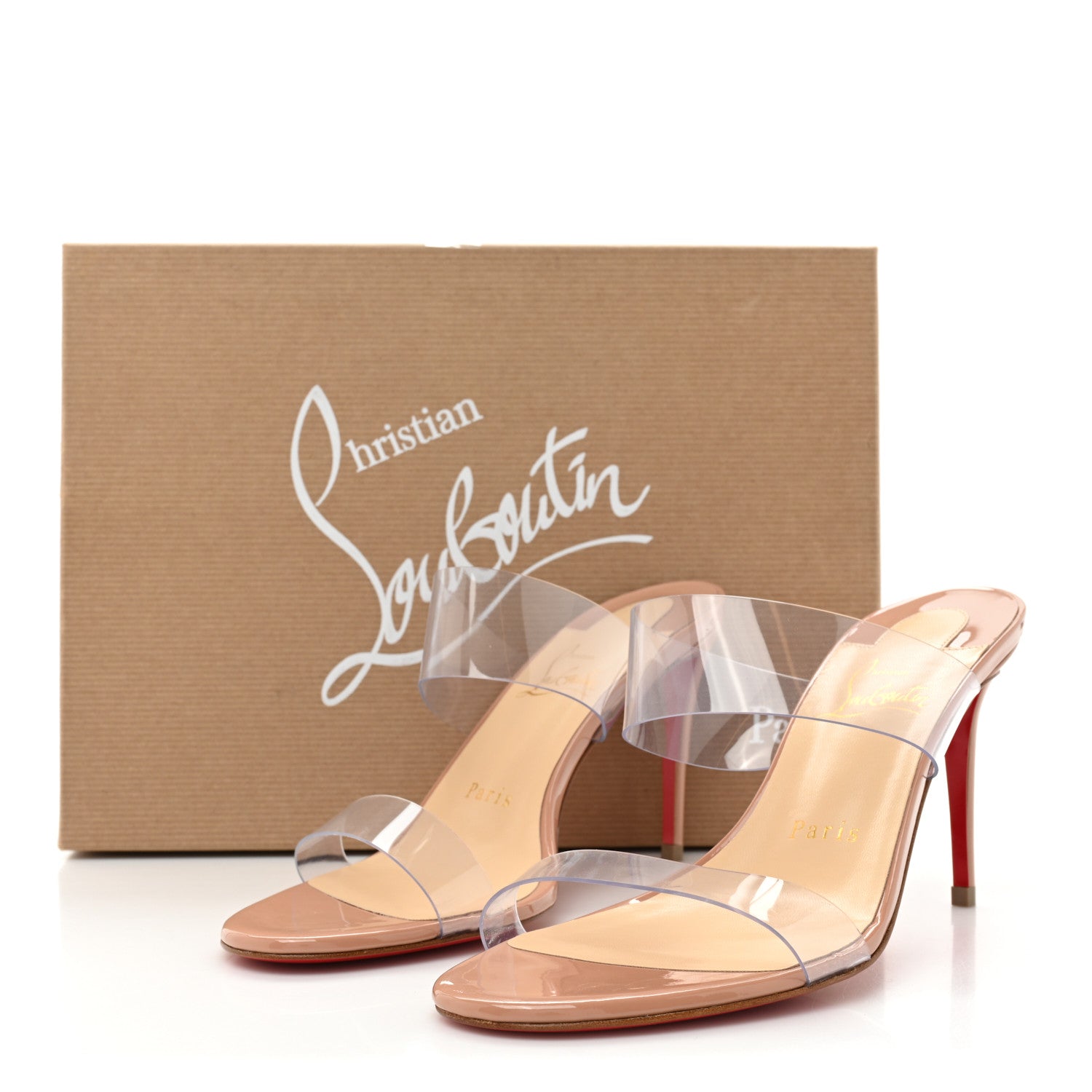 Christian Louboutin Patent PVC Just Nothing 85 Slide Sandals 37 Nude 9 of 9